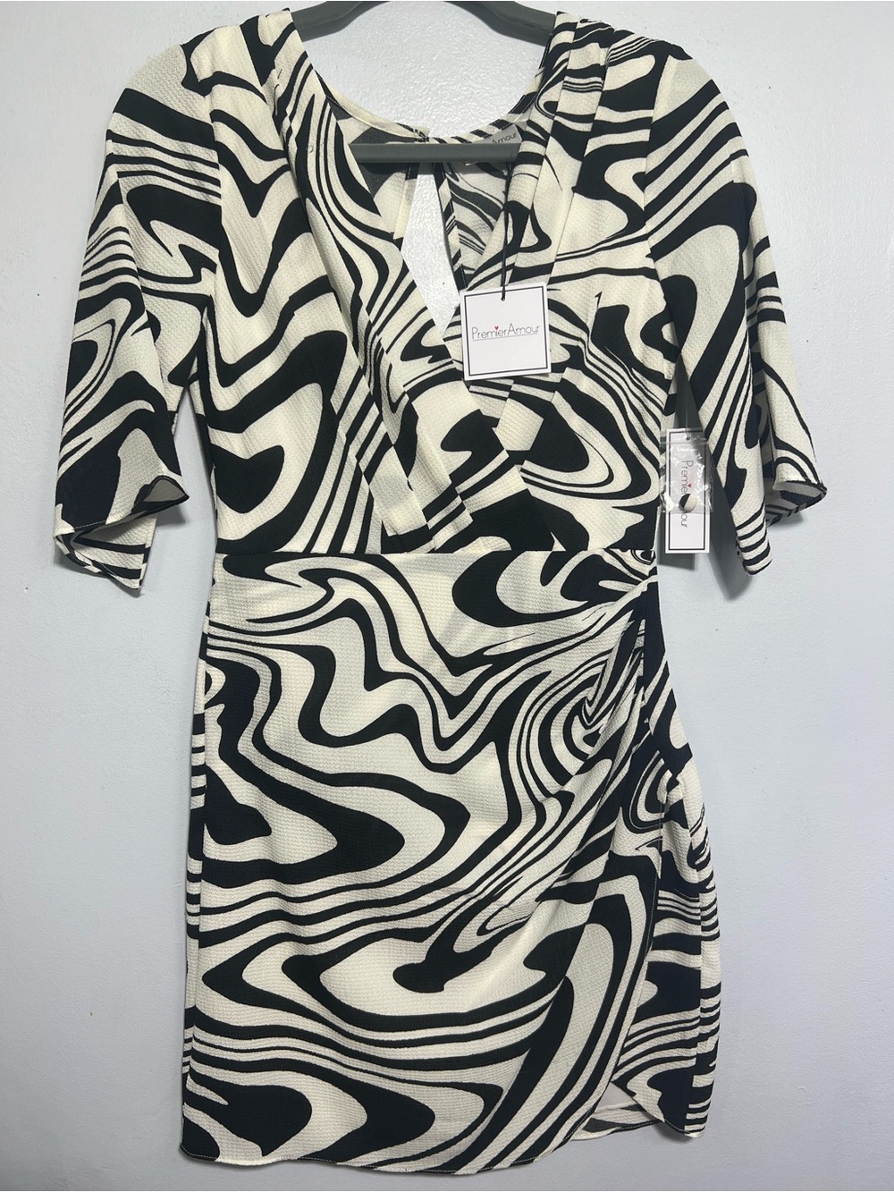 Premier Amour Black & Cream Swirl Wrap-Style Dress